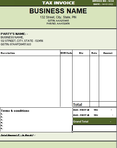 Invoice in exel