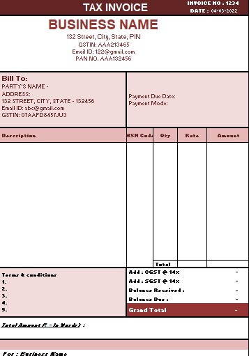 Invoice in exel