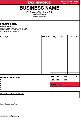 Invoice in exel