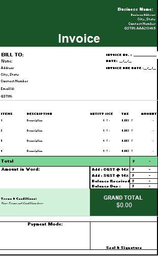 Invoice in exel