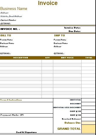 Invoice in exel