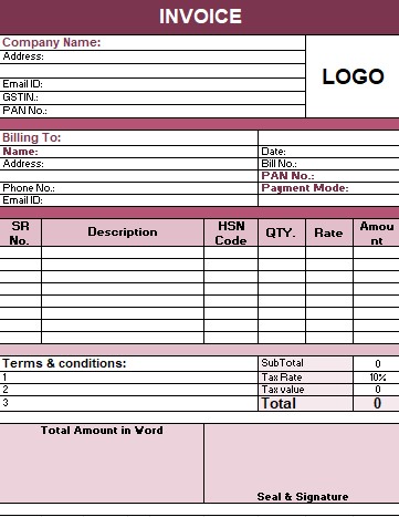 Invoice in exel