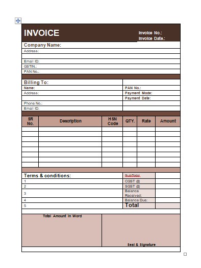 Invoice format in word