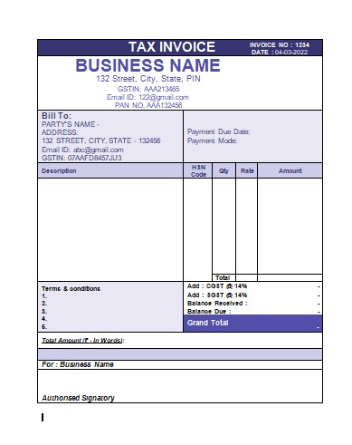 Invoice format in word