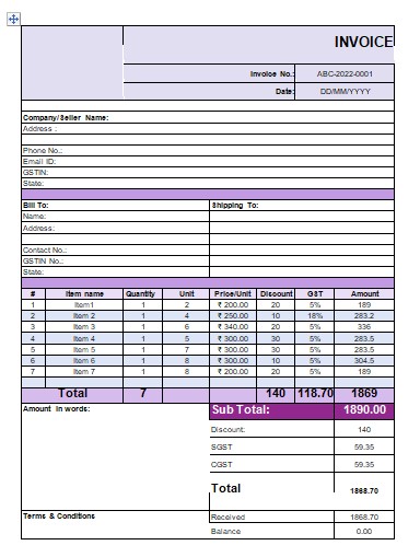 gst invoice format