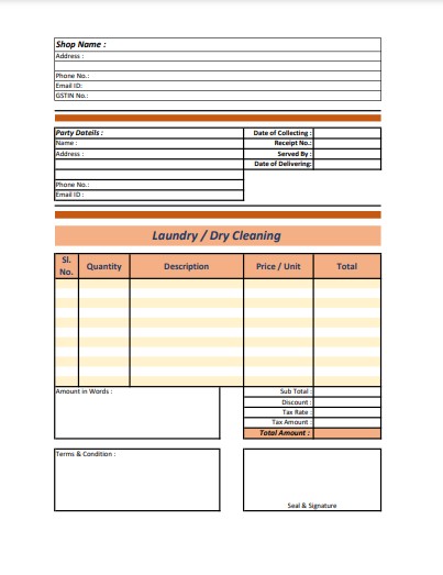 laundry bill format