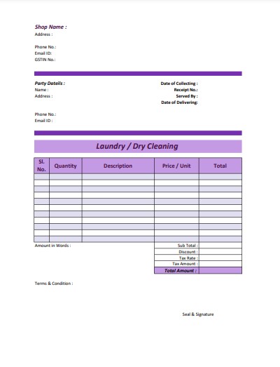 laundry bill format
