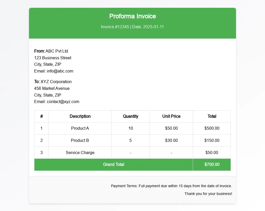 Proforma Invoice Format