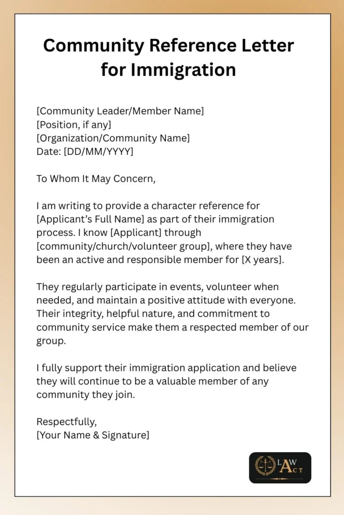 Reference Letter Format for Immigration 6 | Law Act Community Reference Letter for Immigration