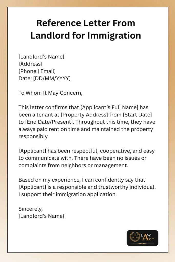 Reference Letter Format for Immigration 7 | Law Act Reference Letter From Landlord for Immigration