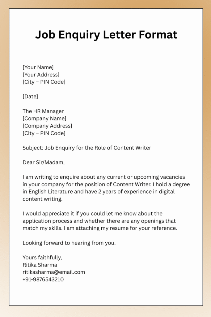 Enquiry Letter Format Examples 5 Job Enquiry Letter Format