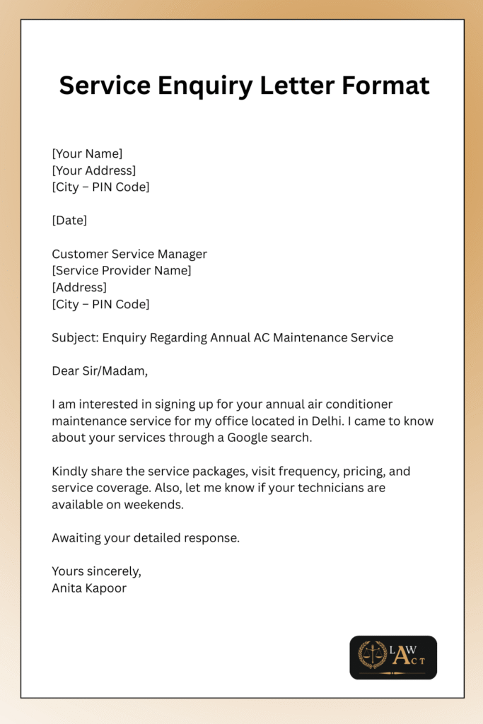 Enquiry Letter Format Examples 7 Service Enquiry Letter Format