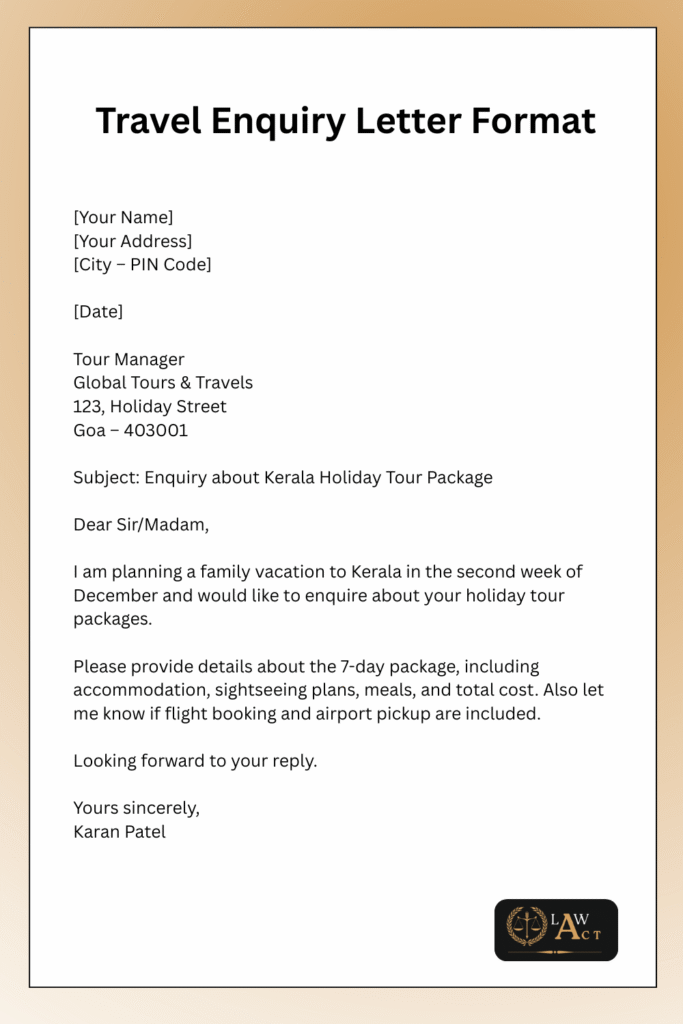 Enquiry Letter Format Examples 8 Travel Enquiry Letter Format