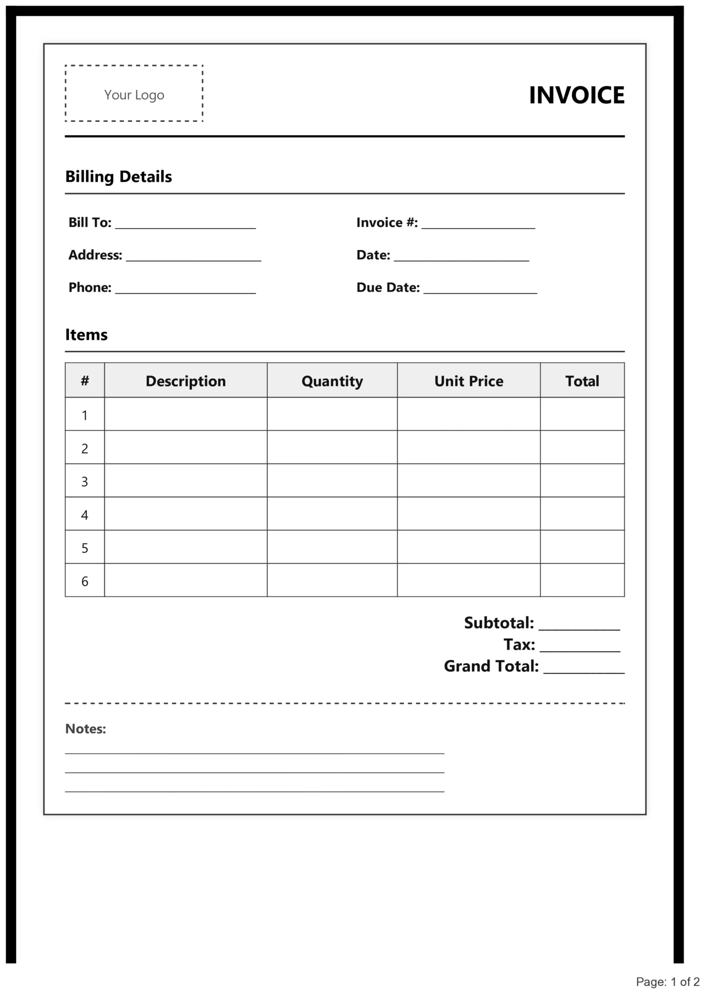 Bill Format in Excel