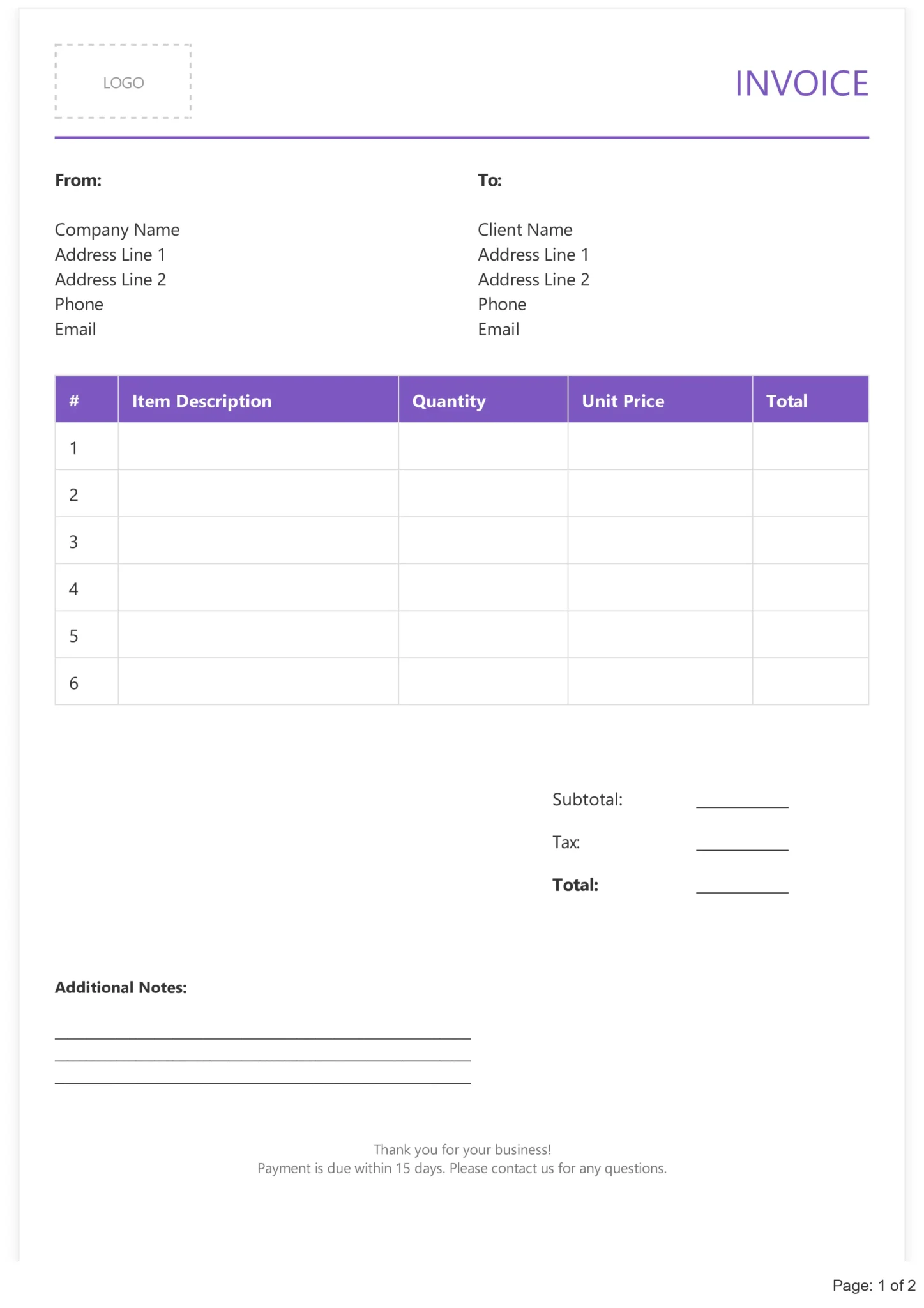 Bill Format in Excel