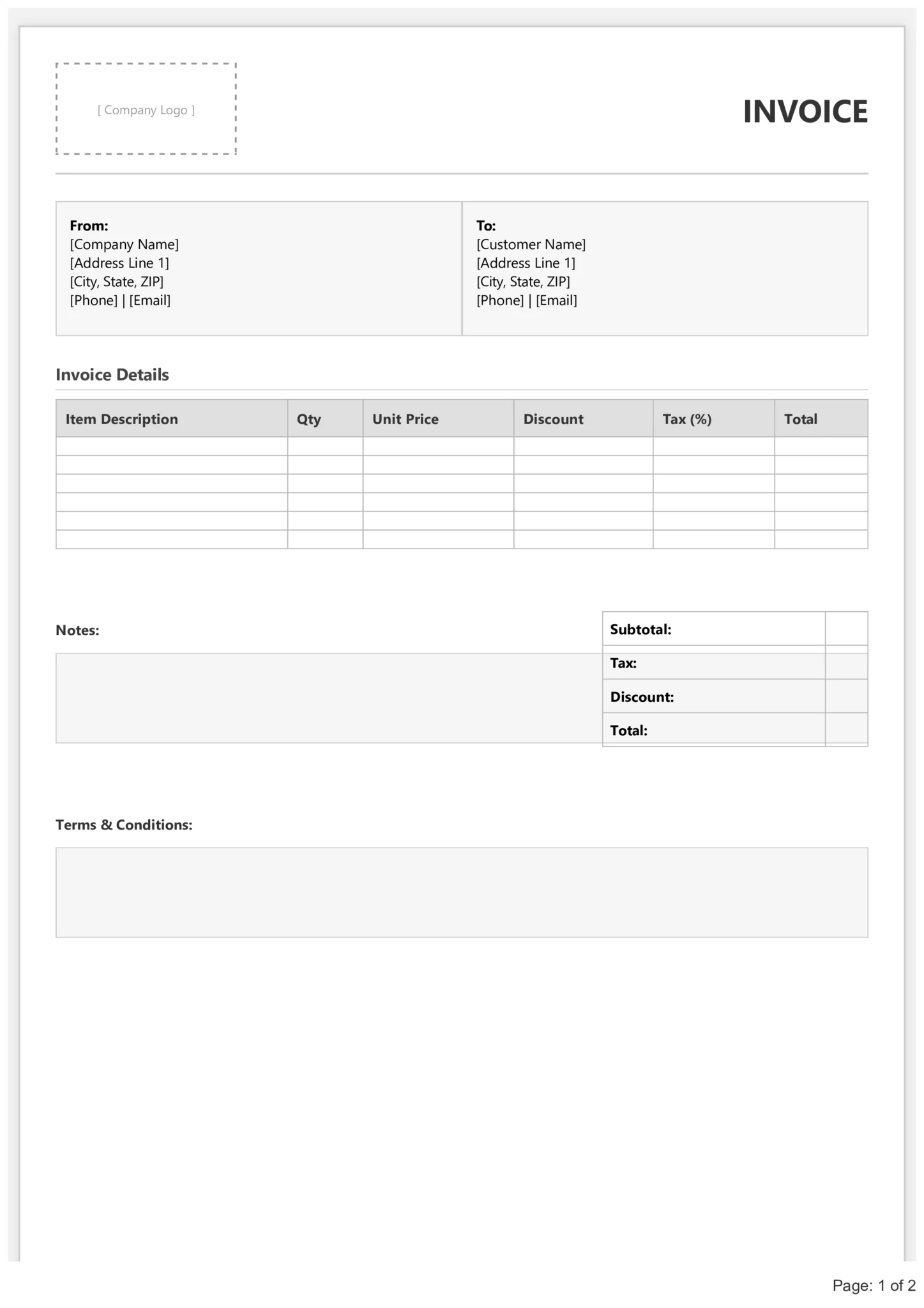 Bill Format in Excel