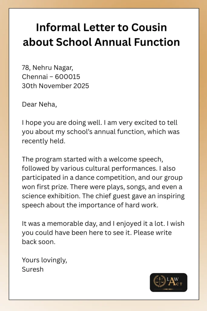 Informal Letter to Cousin about School Annual Function