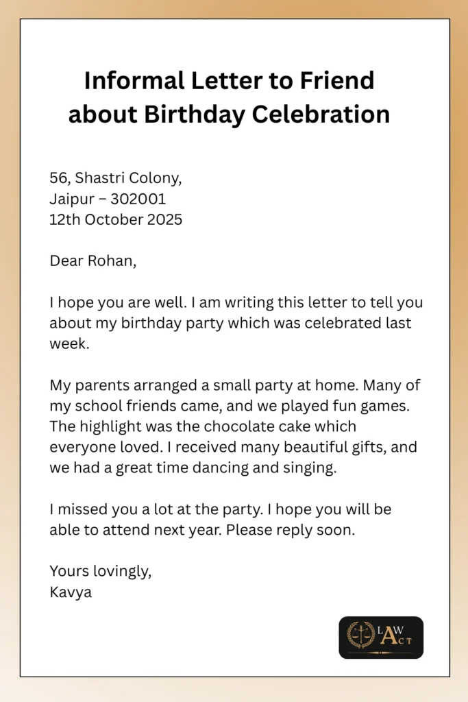 Informal Letter to Friend about Birthday Celebration