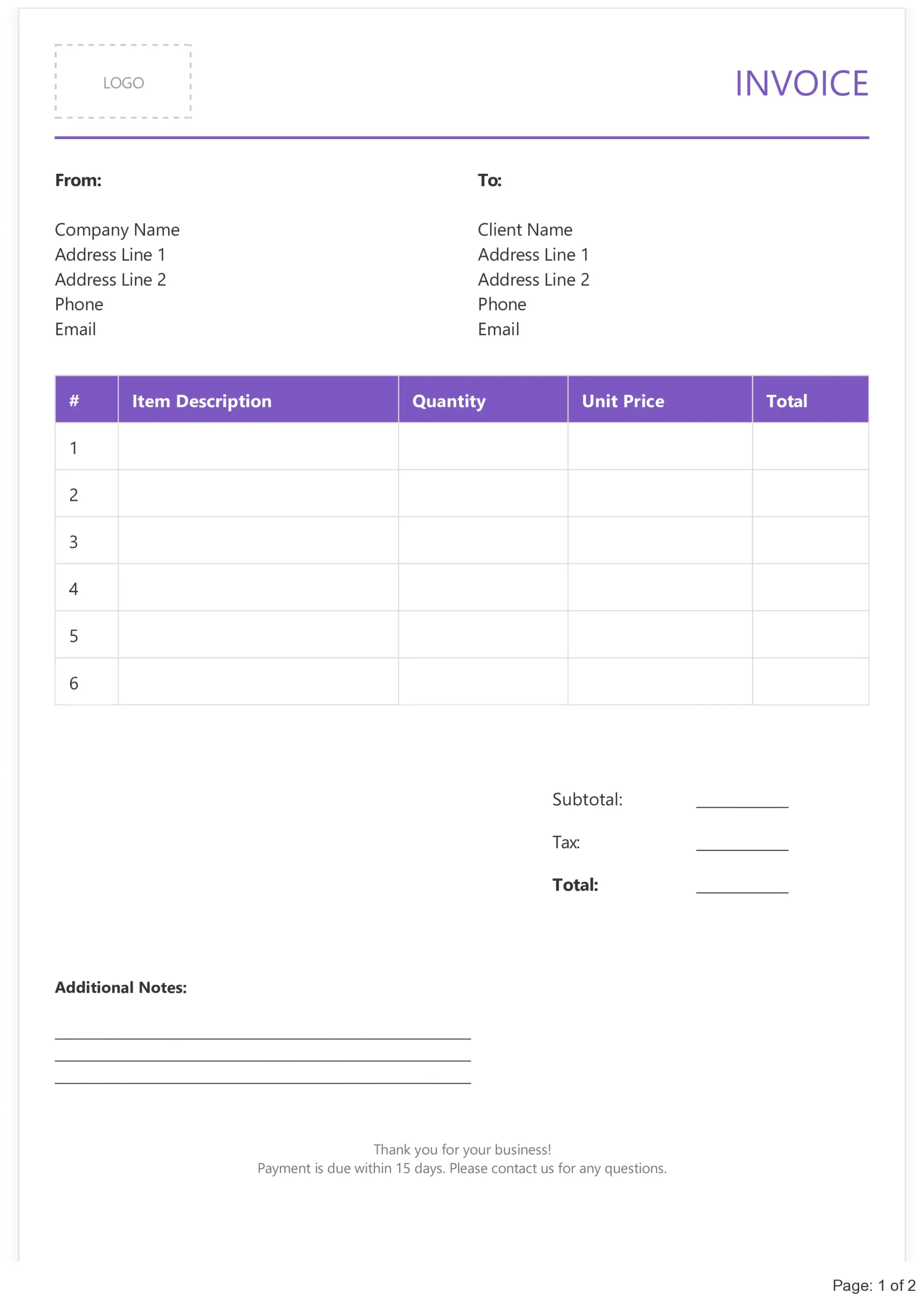 Invoice Format in Word