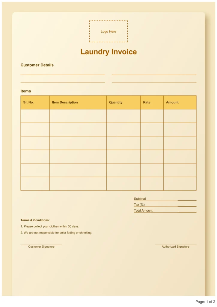 Laundry Bill Format