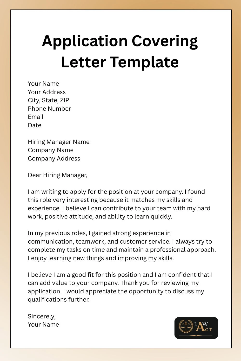 Application Covering Letter Template