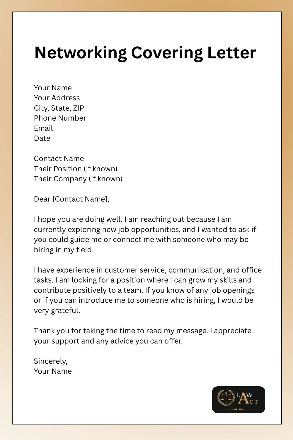 Networking Covering Letter Template