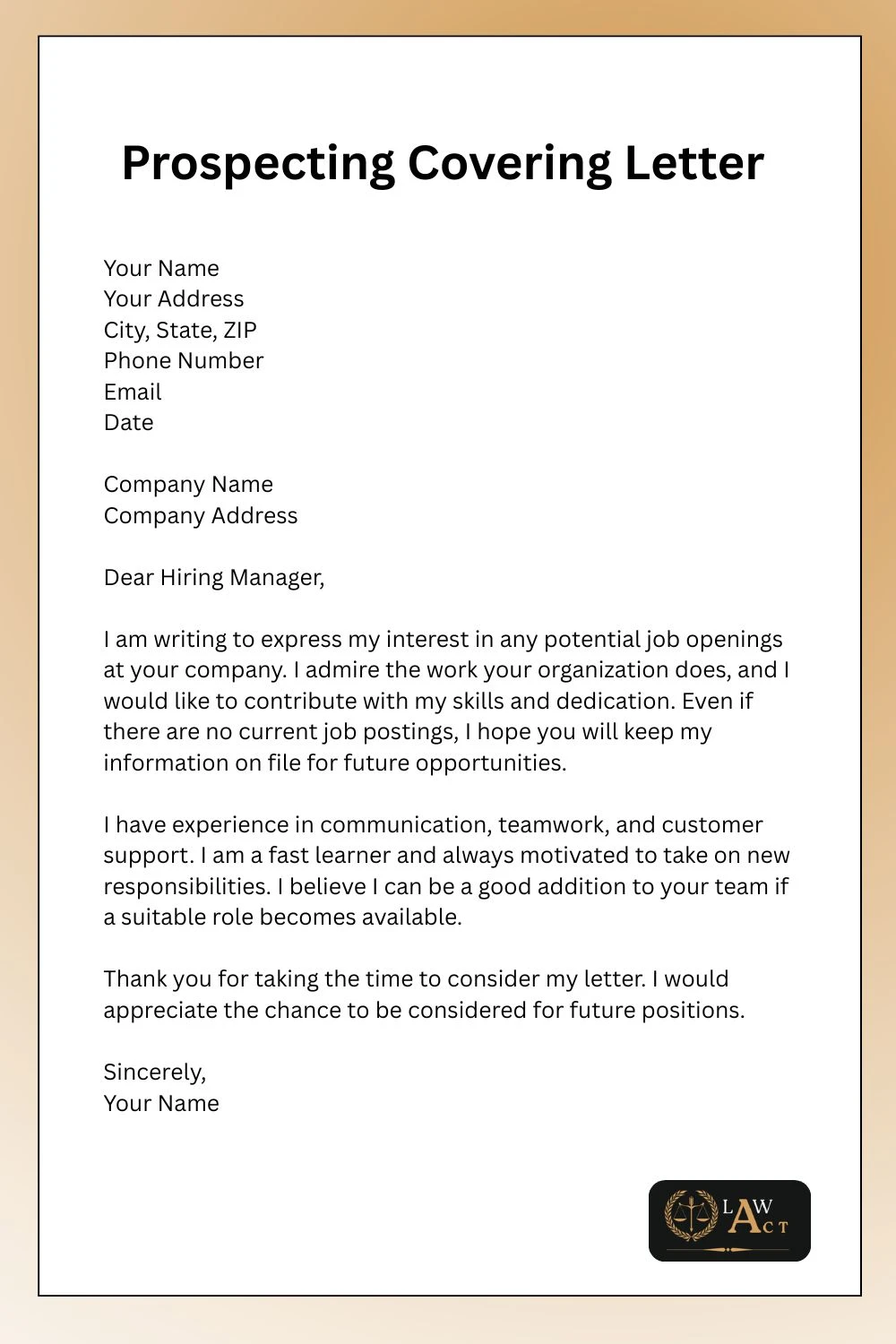 Prospecting Covering Letter Template