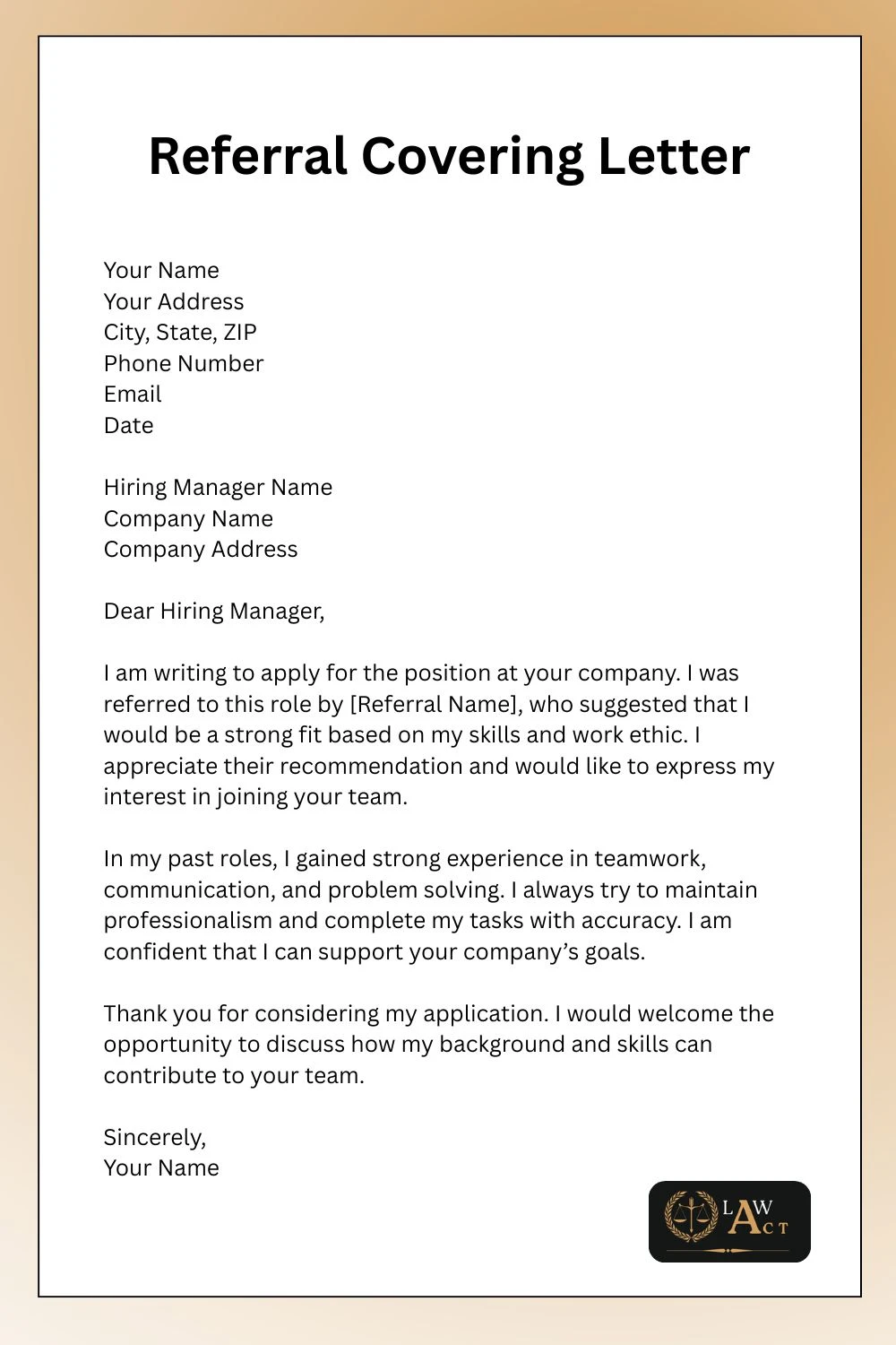 Referral Covering Letter Template