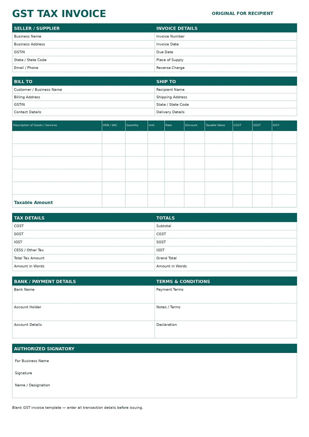 GST Invoice Format in Excel, Word, Pdf 4 | Law Act GST Invoice Format