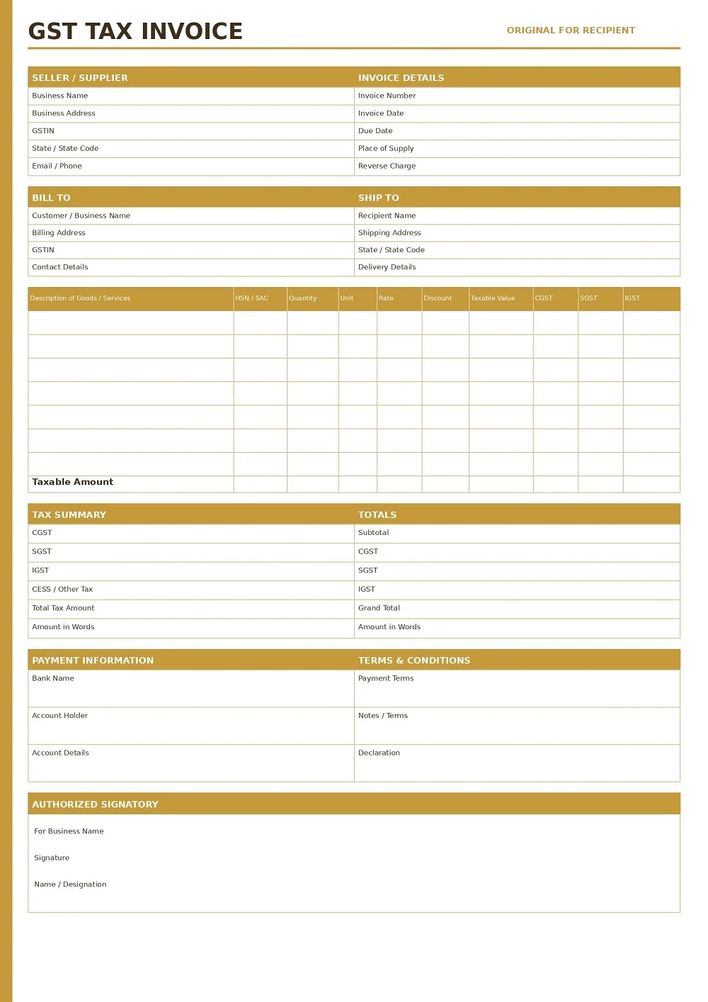 GST Invoice Format in Excel, Word, Pdf 7 | Law Act GST Invoice Format