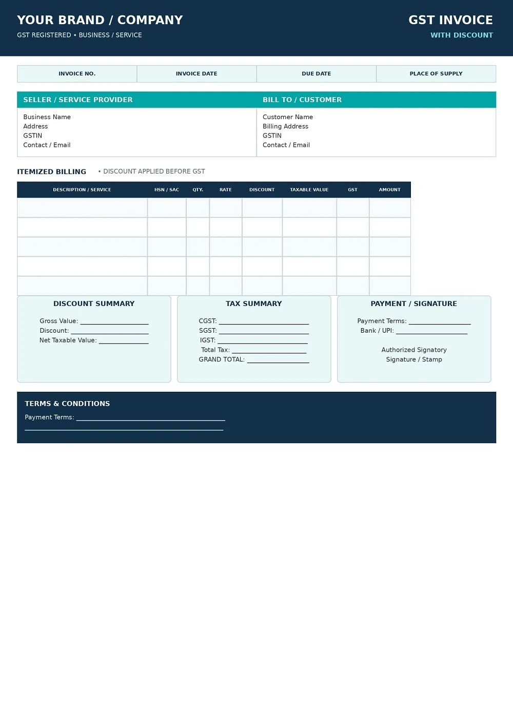 GST Invoice Format With Discount