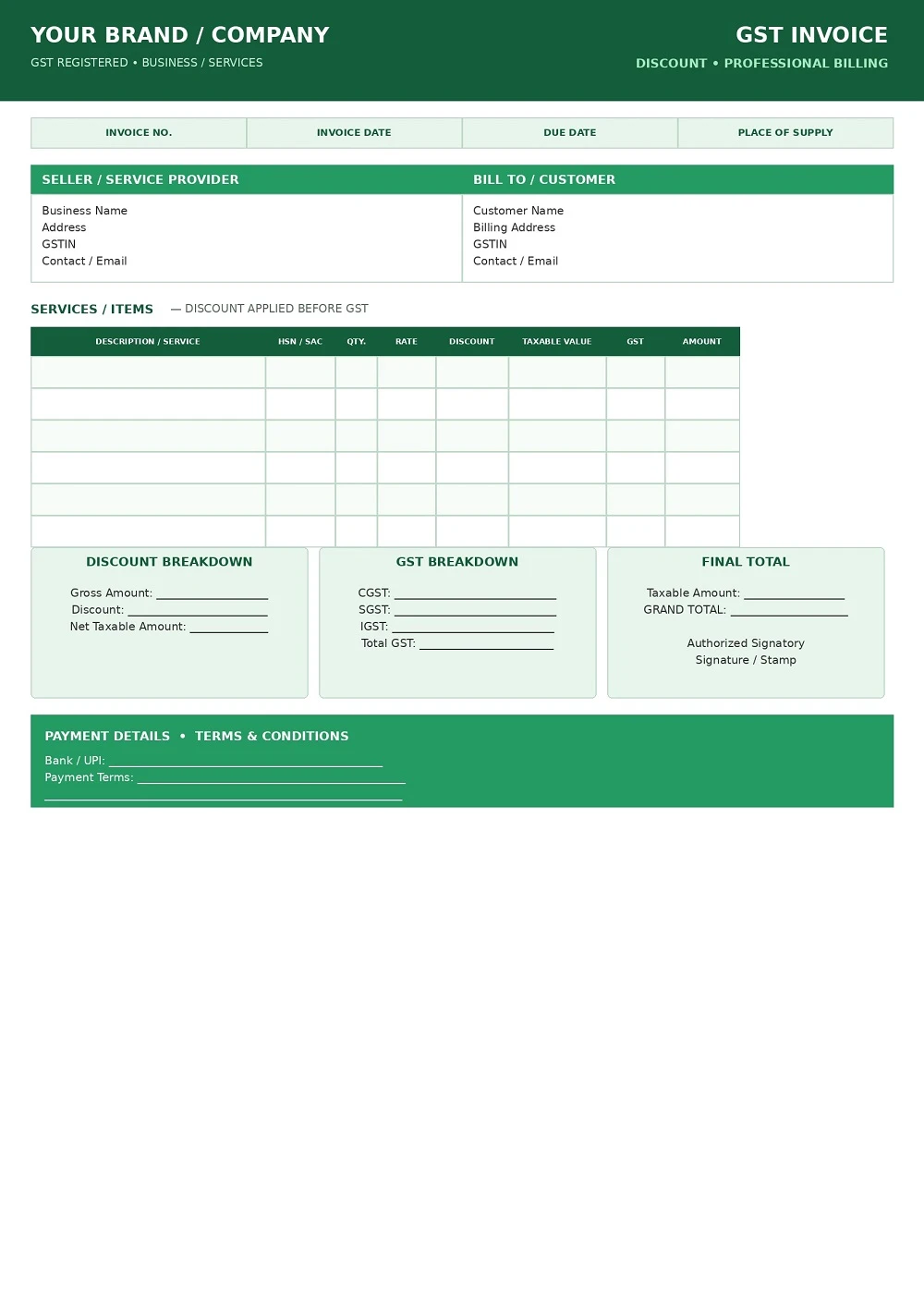GST Invoice Format With Discount