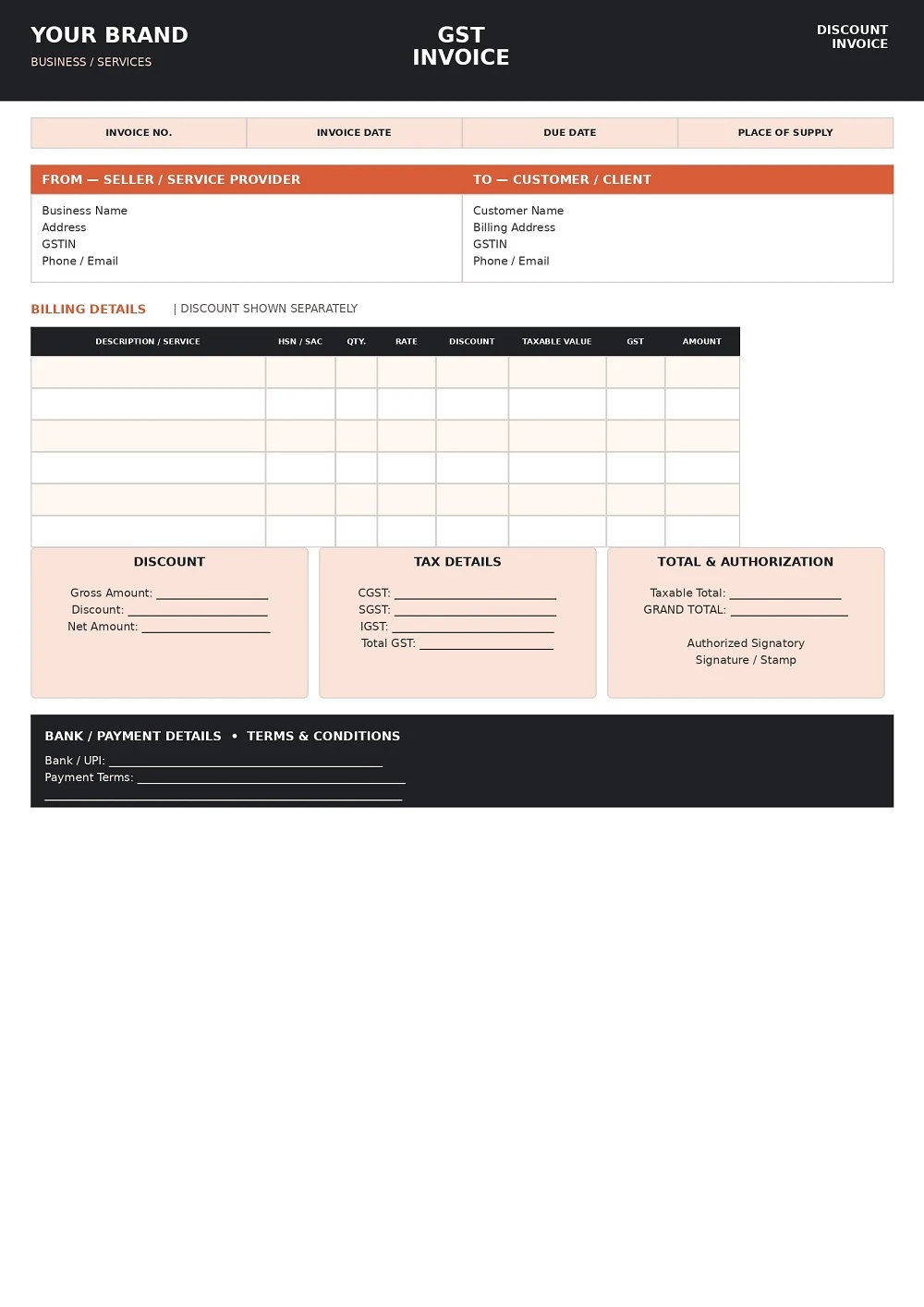 Home 9 | Law Act GST Invoice Format With Discount