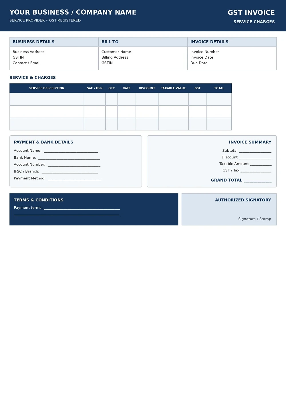 GST Invoice Format With Service Charges